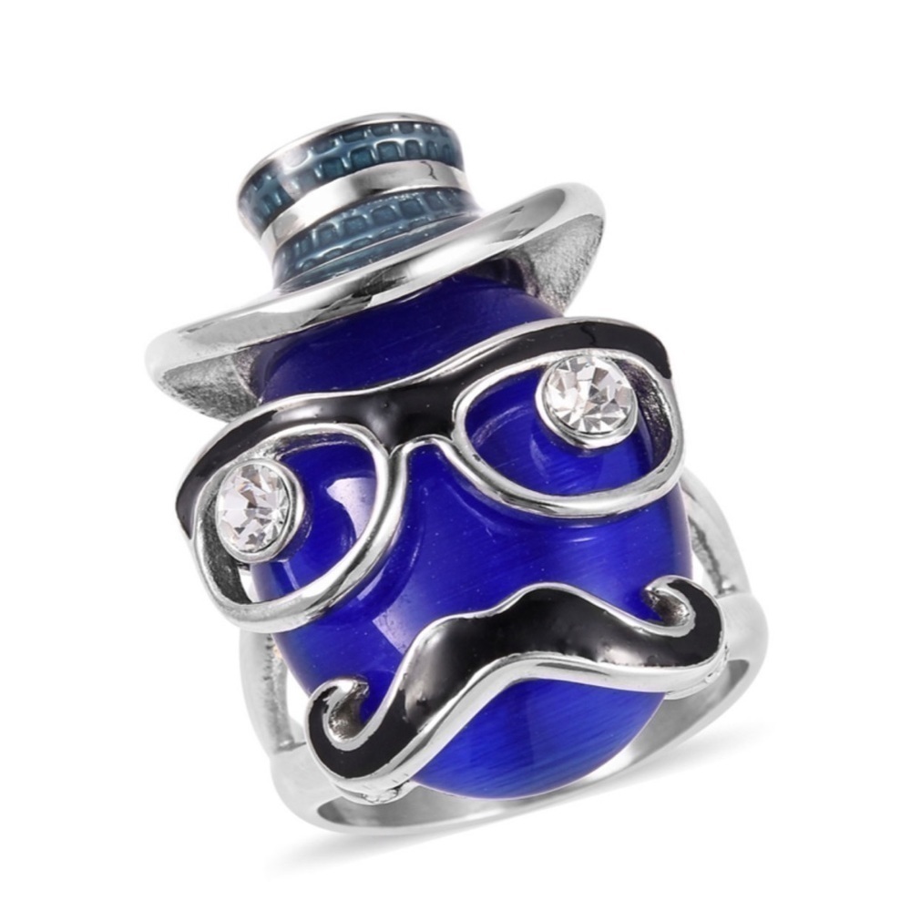 Simulated Navy Cats Eye, Austrian Crystal, Ring